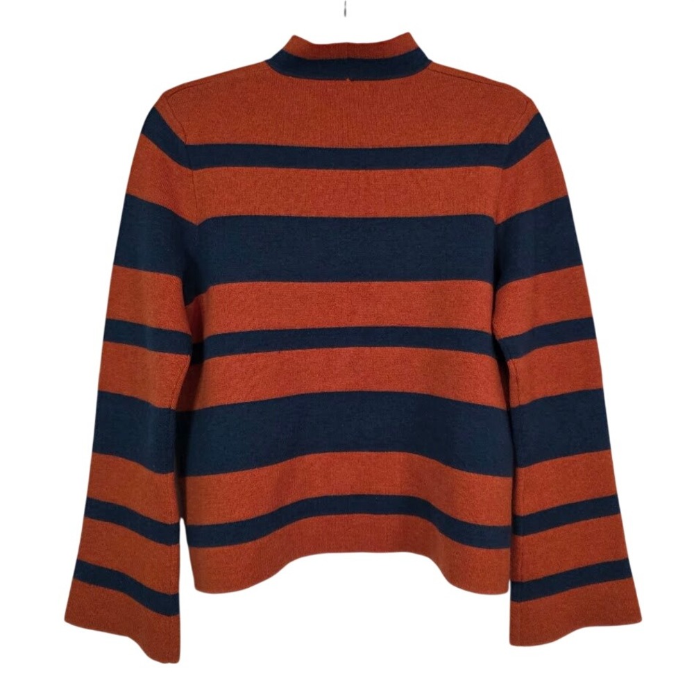 Toad&Co Women S Joni Bell Sleeve Sweater Orange Blue Stripe Mock Neck Wool Blend - Picture 3 of 9